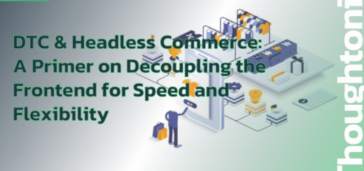 Headless commerce architecture diagram comparing traditional monolithic ecommerce platform versus decoupled headless commerce system with separated frontend and backend layers connected through APIs for improved speed and flexibility
