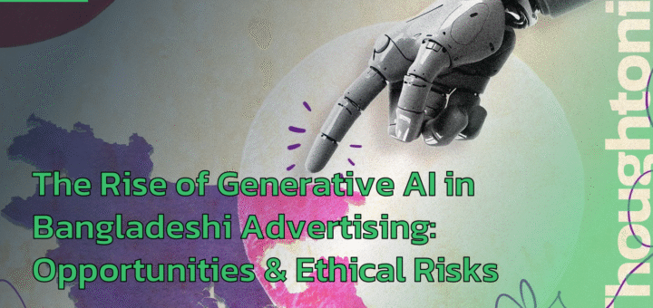 Dhaka advertising professional analyzing generative AI dashboard displaying Bengali and English content creation tools, with ethical framework charts visible on screen - representing the intersection of technology and responsibility in Bangladesh's 2025 advertising landscape . Generative AI in Bangladeshi Advertising