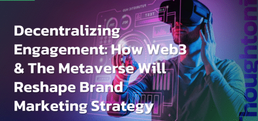 Infographic detailing the Brand Decentralization Matrix (BDM) comparing Engagement Control and Digital Asset Ownership across four quadrants: Status Quo, Immersive, Co-Creation, and The Hub (Web3).