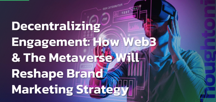 Infographic detailing the Brand Decentralization Matrix (BDM) comparing Engagement Control and Digital Asset Ownership across four quadrants: Status Quo, Immersive, Co-Creation, and The Hub (Web3).