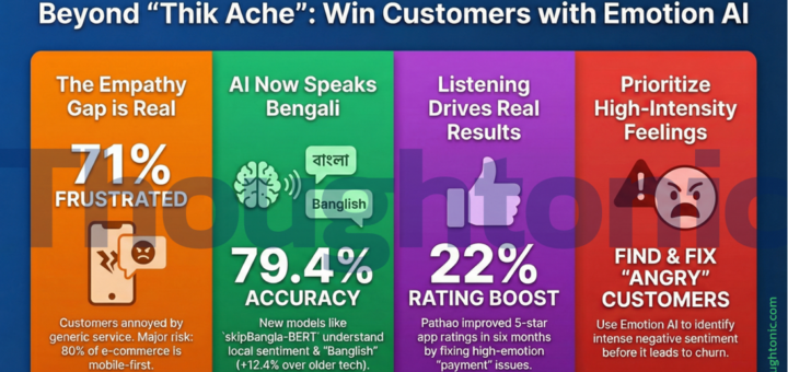 Table comparing Bengali sentiment analysis models; Infographic of the 5-step Emotion AI framework for Dhaka-based brands.