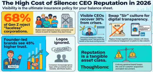 A side-by-side comparison of a traditional office door vs a digital profile, representing ceo reputation management.