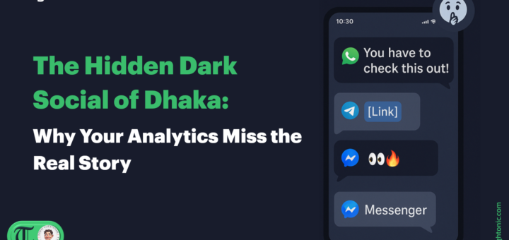 A senior marketing executive in Dhaka analyzing a digital dashboard showing "Direct Traffic" vs "Dark Social" metrics.
