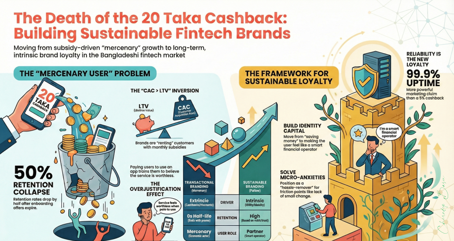 Cashbacks are bribery, not loyalty. Discover the math and psychology behind sustainable fintech branding in Bangladesh when the discounts stop.