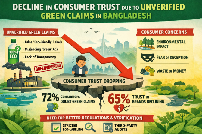 Infographic showing the decline in consumer trust due to unverified green claims in Bangladesh.