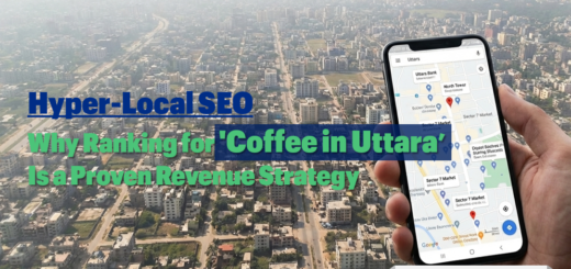 Aerial view of Uttara, Dhaka with map pin markers showing local business search results on a smartphone screen