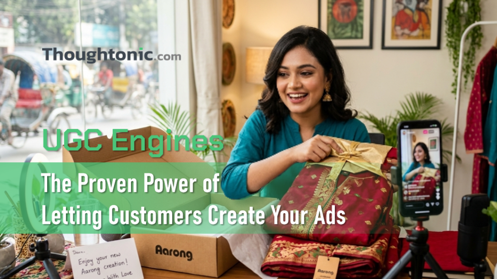 A Bangladeshi customer filming an unboxing video on their smartphone for a local brand's UGC campaign