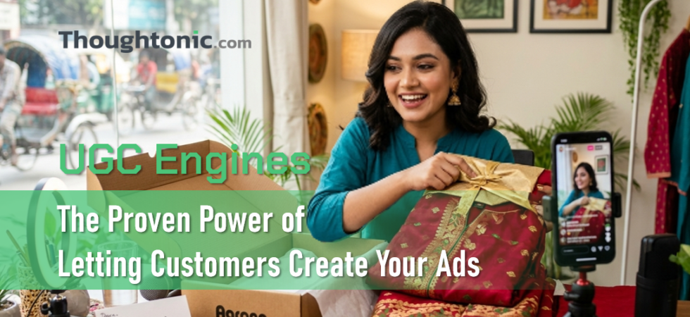 A Bangladeshi customer filming an unboxing video on their smartphone for a local brand's UGC campaign