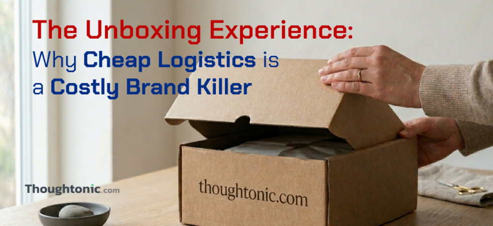 A high-quality, pristine kraft paper box being opened in a minimalist setting. showing the unboxing experience