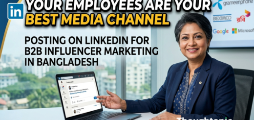 Senior professional posting thought leadership content on LinkedIn as part of a B2B influencer marketing strategy in Bangladesh