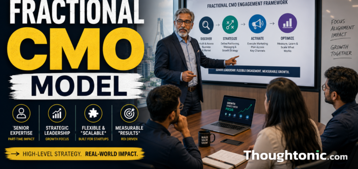 A senior marketing strategist presenting a fractional CMO engagement framework to a startup leadership team in a modern Dhaka boardroom