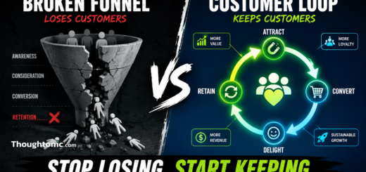 A split visual showing a broken funnel versus a closed customer loop, representing the shift to retention marketing strategy