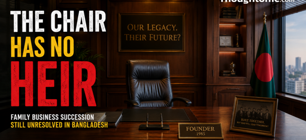 Empty wood-paneled founder's office symbolizing unresolved family business succession in Bangladesh